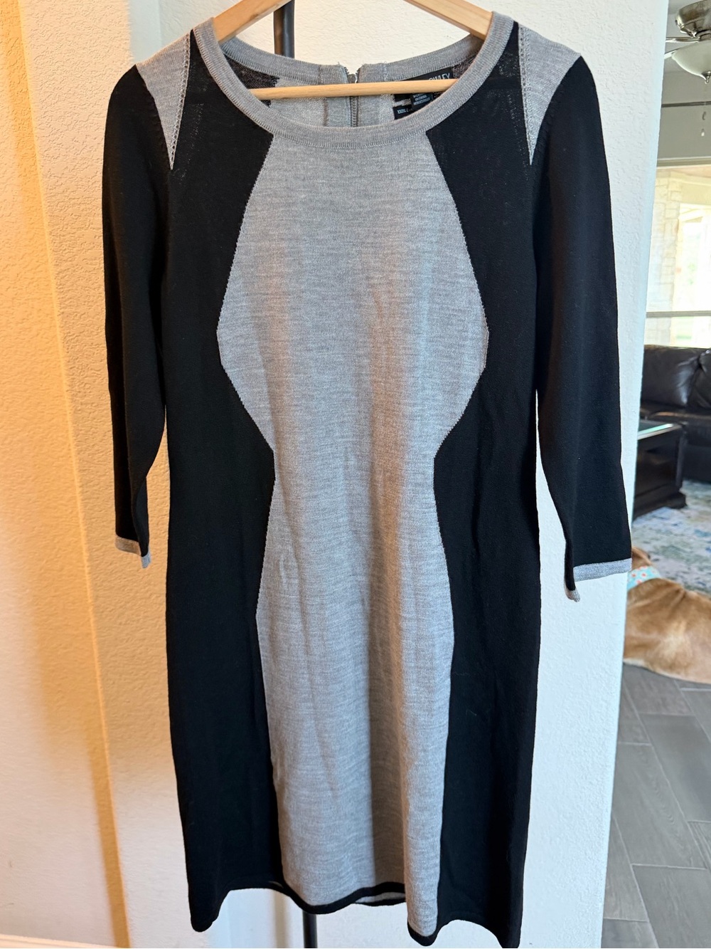Cynthia Rowley Black Gray Colorblock 100% Extra Fine Merino Dress MSRP: $225